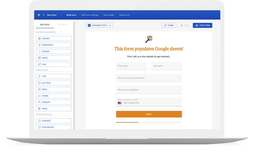 Google sheets form builder by Growform